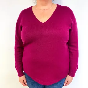 Magenta Purple Cashmere V-Neck Jumper Extra Large