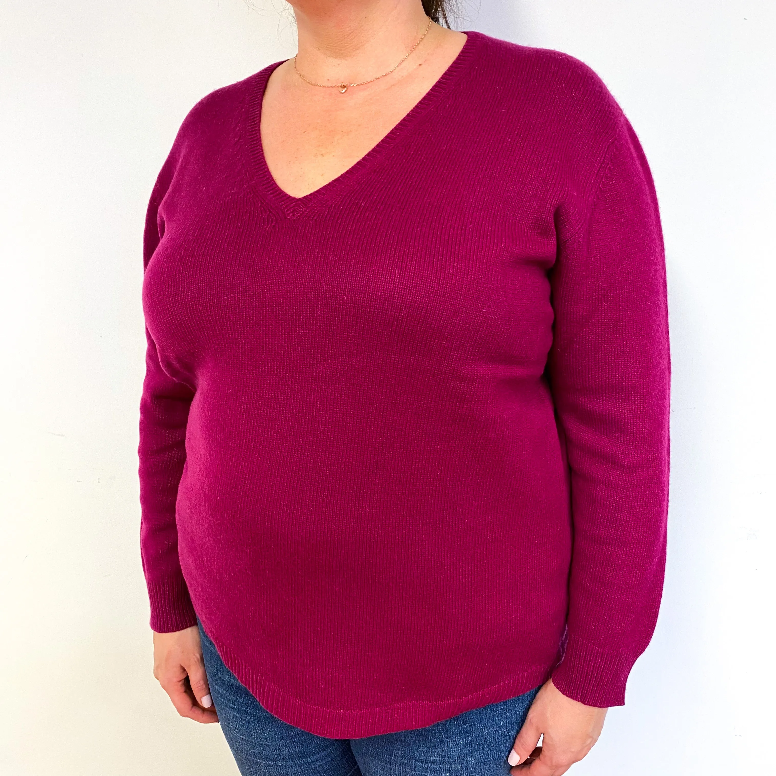 Magenta Purple Cashmere V-Neck Jumper Extra Large