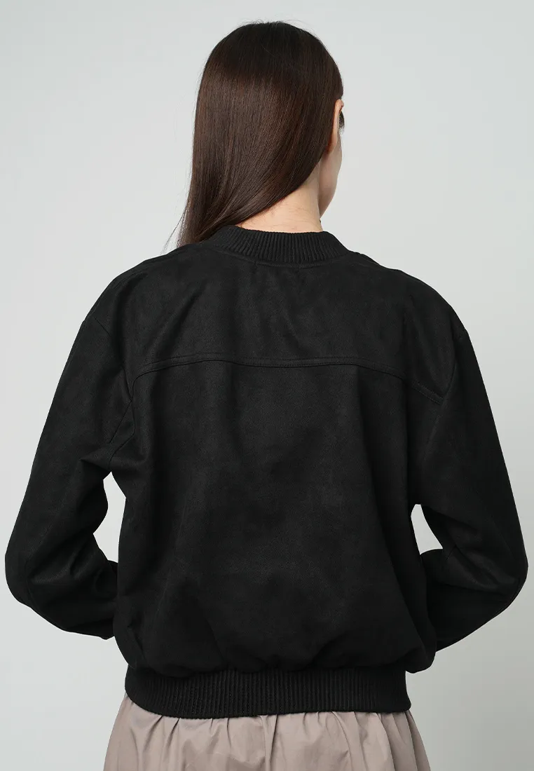 Maizie Classic Bomber Jacket with Silver hardware Zipper as a Front Opening