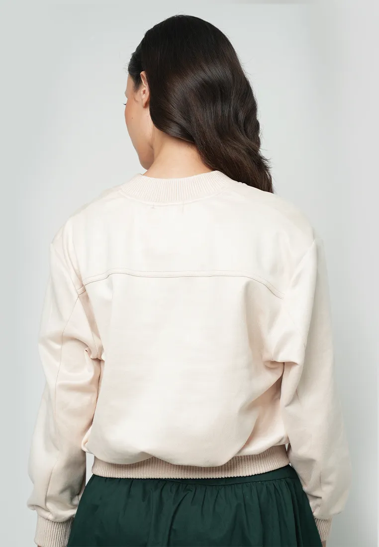 Maizie Classic Bomber Jacket with Silver hardware Zipper as a Front Opening