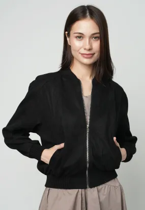 Maizie Classic Bomber Jacket with Silver hardware Zipper as a Front Opening