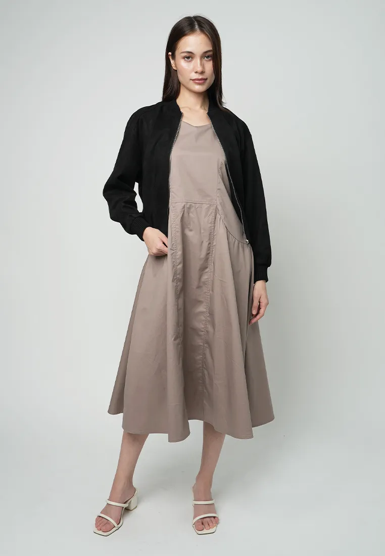 Maizie Classic Bomber Jacket with Silver hardware Zipper as a Front Opening