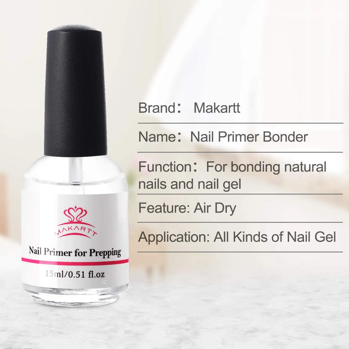 Makartt Nail Primer Natural Nail Dehydrator and Primer for Acrylic Nails Gel Polish Superior Protein Bond for Nails Gel Primer and Dehydrator Acrylic Powder Nail Prep Air Dry Dehydrator and Primer