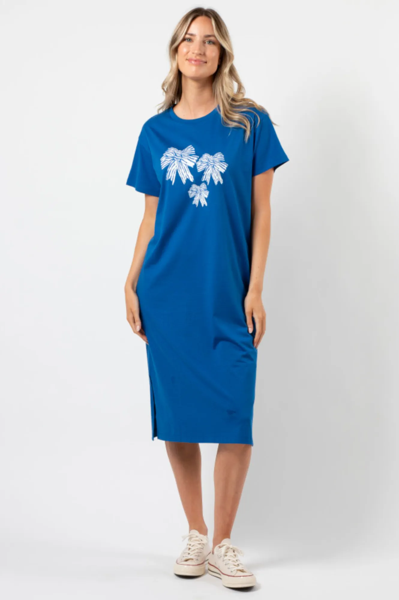 Maxie Tee Shirt Dress - Deep Blue Bowtiful Bow