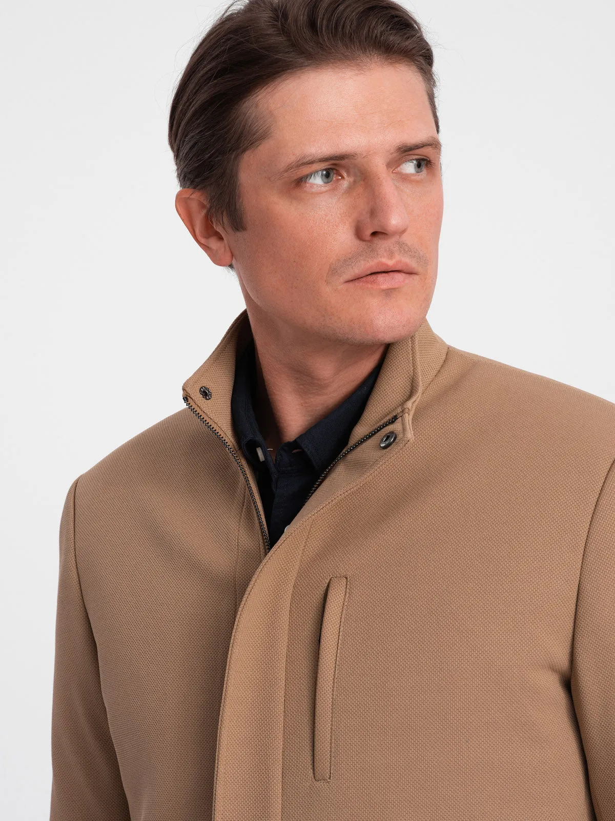 Men's Camel Elegant Coat with Zipper | 0103-V4-C