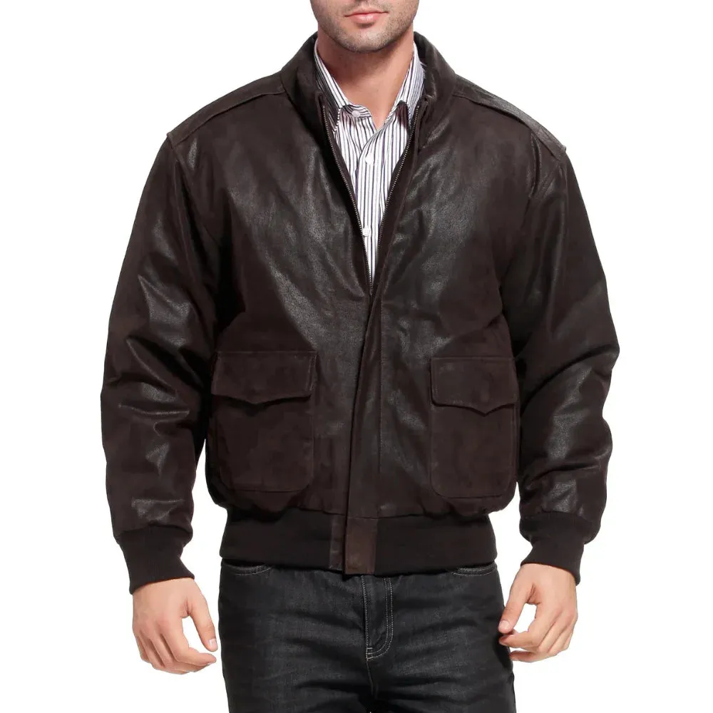 Men's Distressed Brown Leather A2 Bomber Jacket