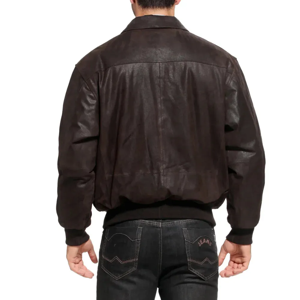 Men's Distressed Brown Leather A2 Bomber Jacket