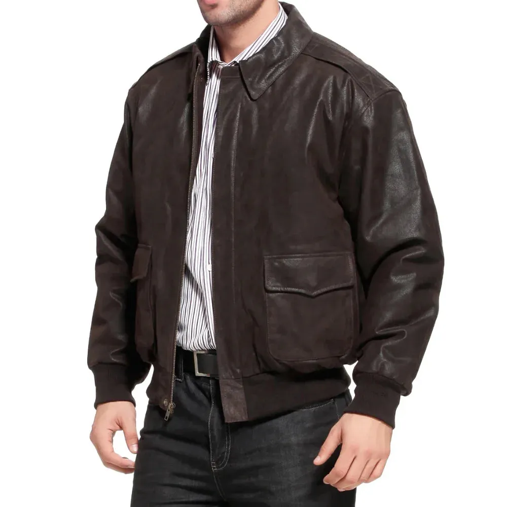 Men's Distressed Brown Leather A2 Bomber Jacket