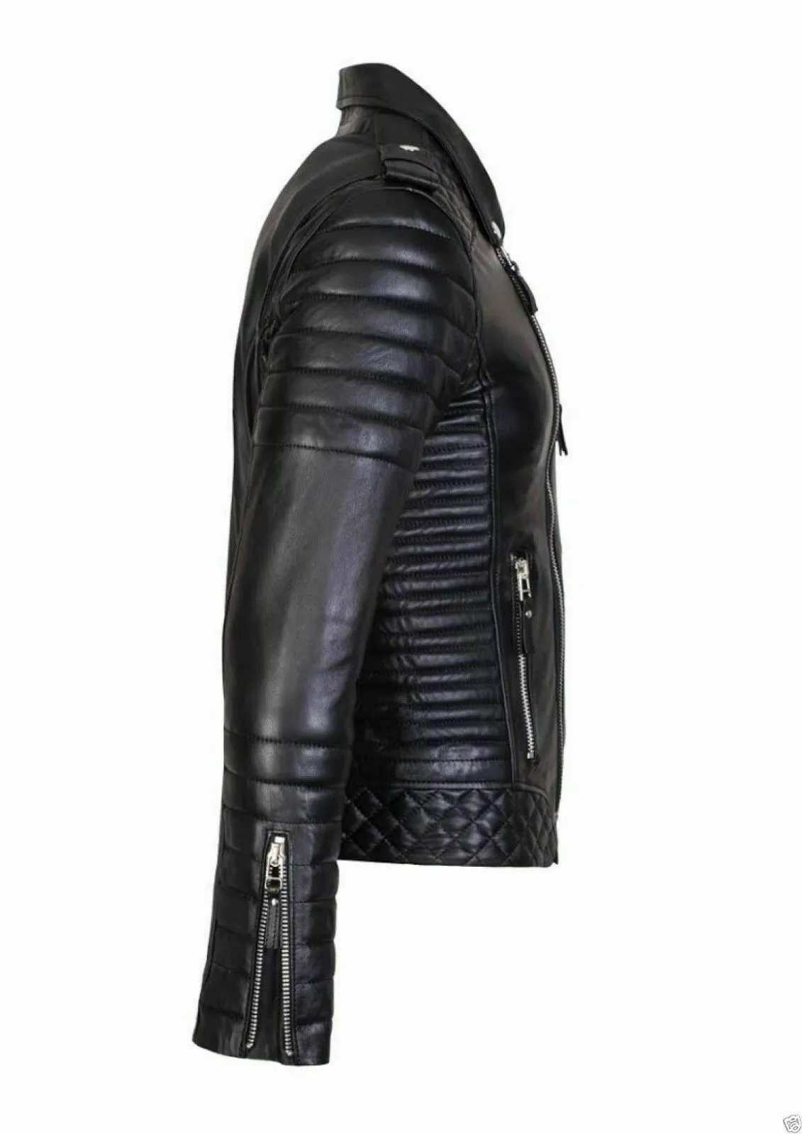 Men's Slim Fit Genuine Leather Quilted Biker Jacket
