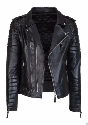 Men's Slim Fit Genuine Leather Quilted Biker Jacket
