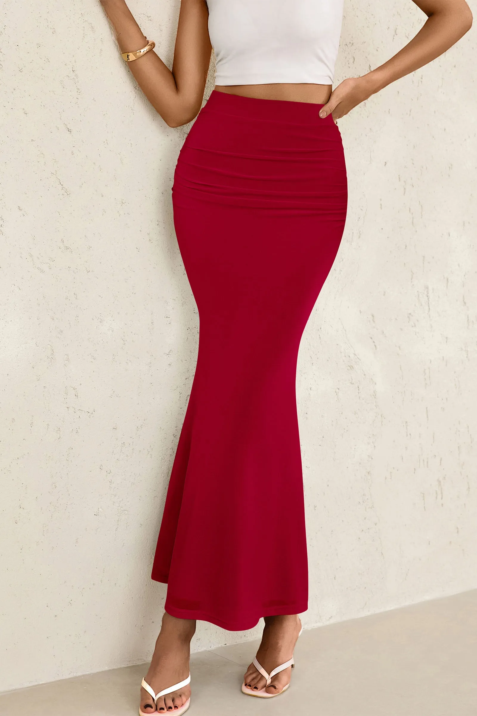 Mermaid Bodycon Trendy Casual High Waisted Ruffle Ruched Long Mesh Skirts