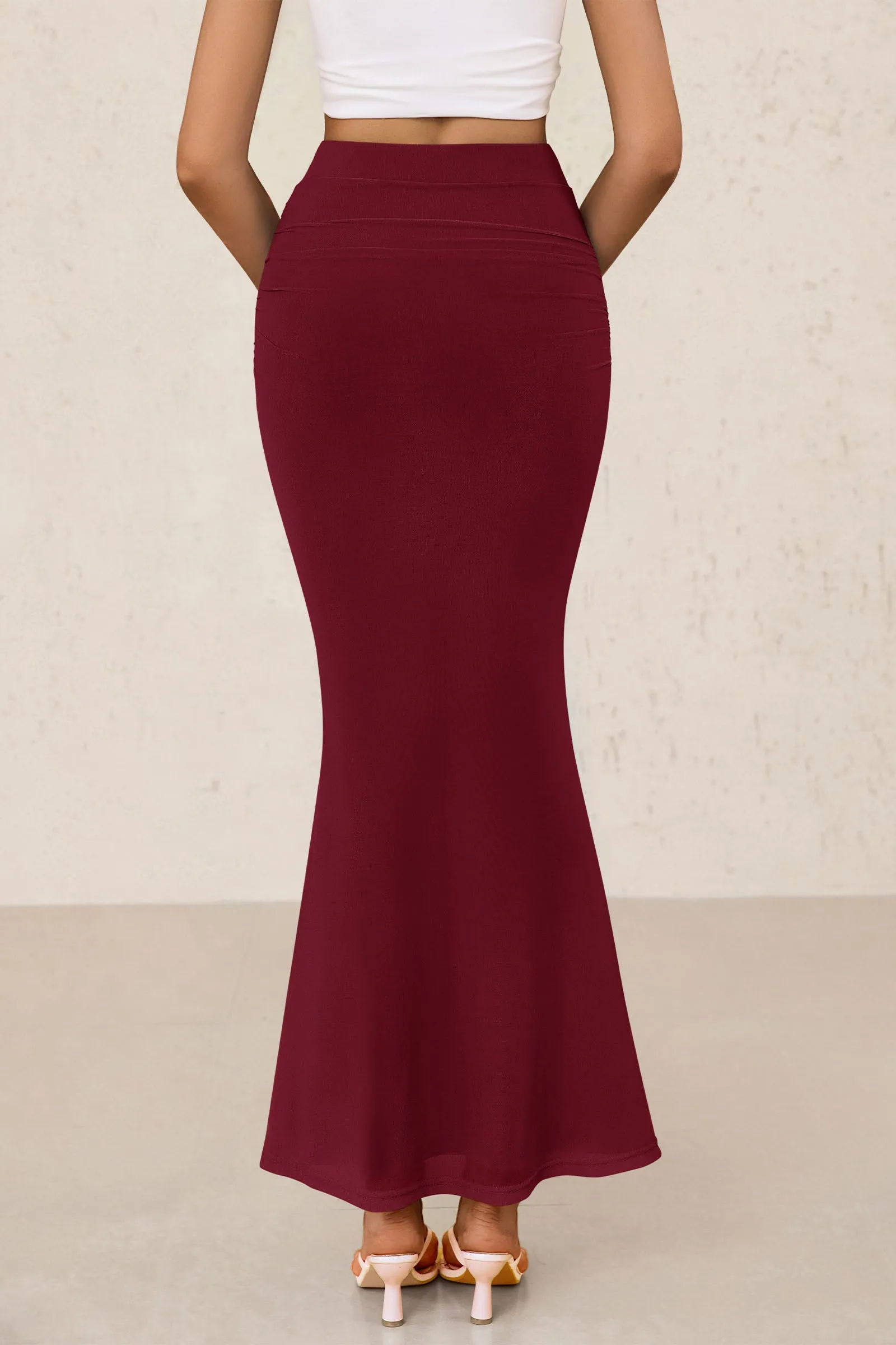 Mermaid Bodycon Trendy Casual High Waisted Ruffle Ruched Long Mesh Skirts