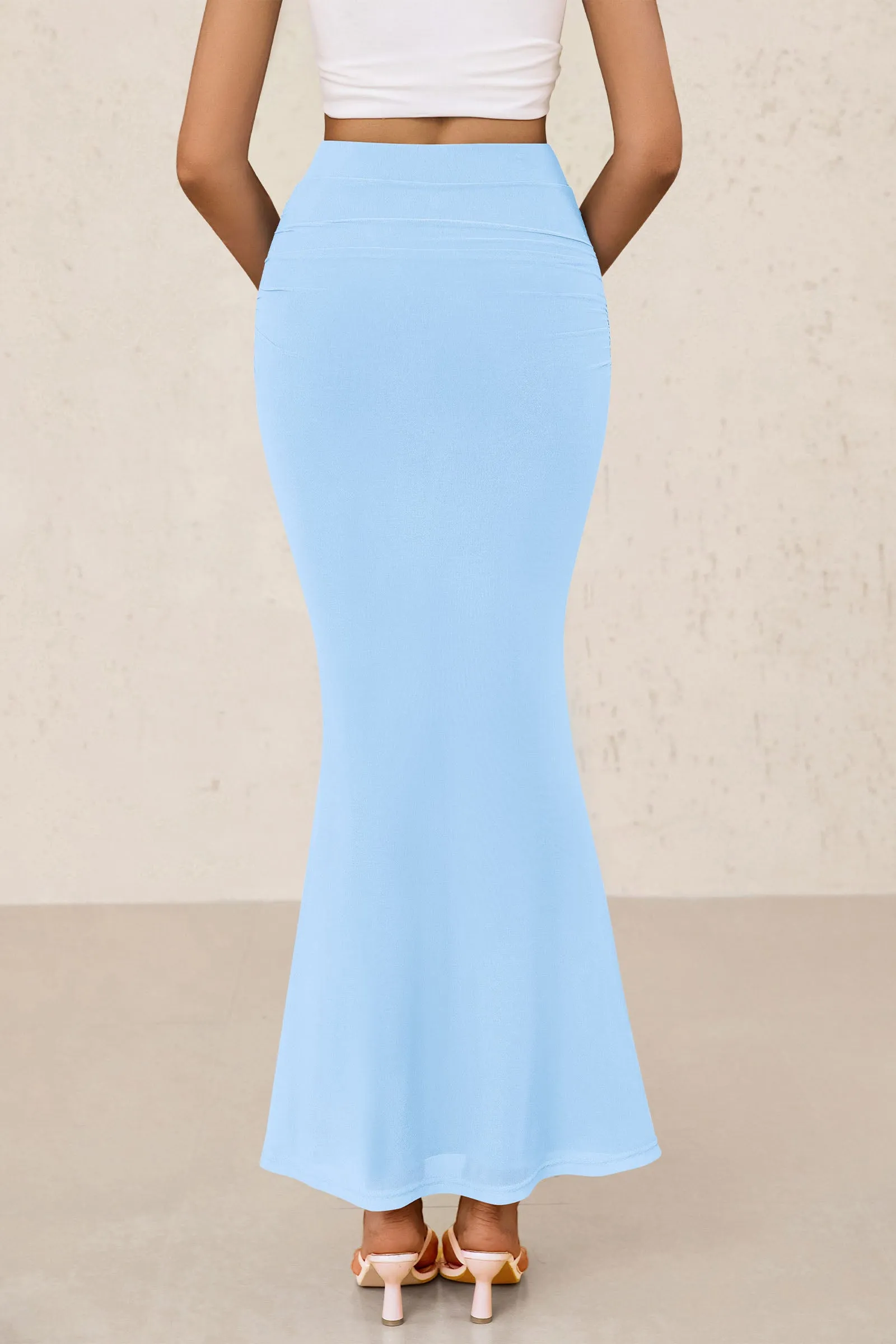 Mermaid Bodycon Trendy Casual High Waisted Ruffle Ruched Long Mesh Skirts