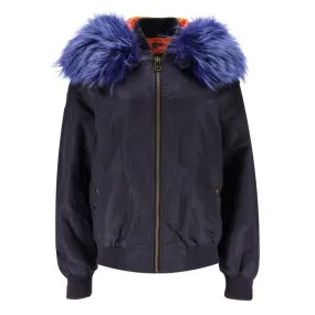 Mr & Mrs Raccoon Fur Trimmed Bomber Jacket. Size M