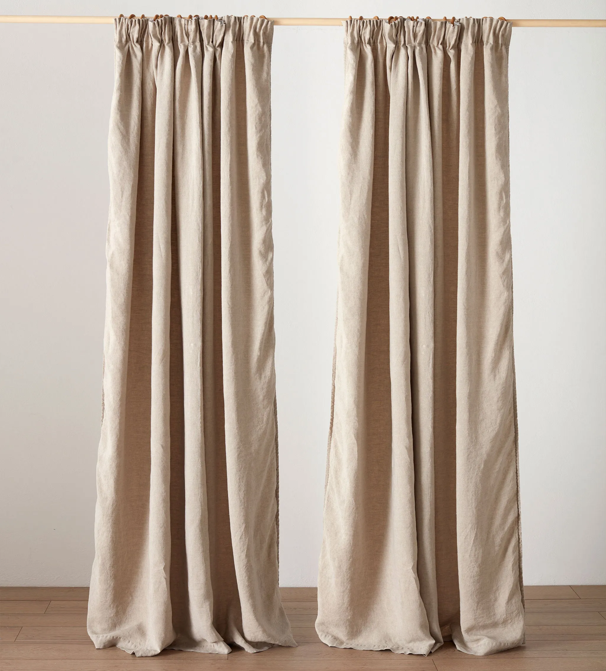 Natural Linen Lined Pencil Pleat Curtains (Pair)
