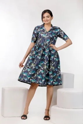 Neavy Blue Floral Print Dress