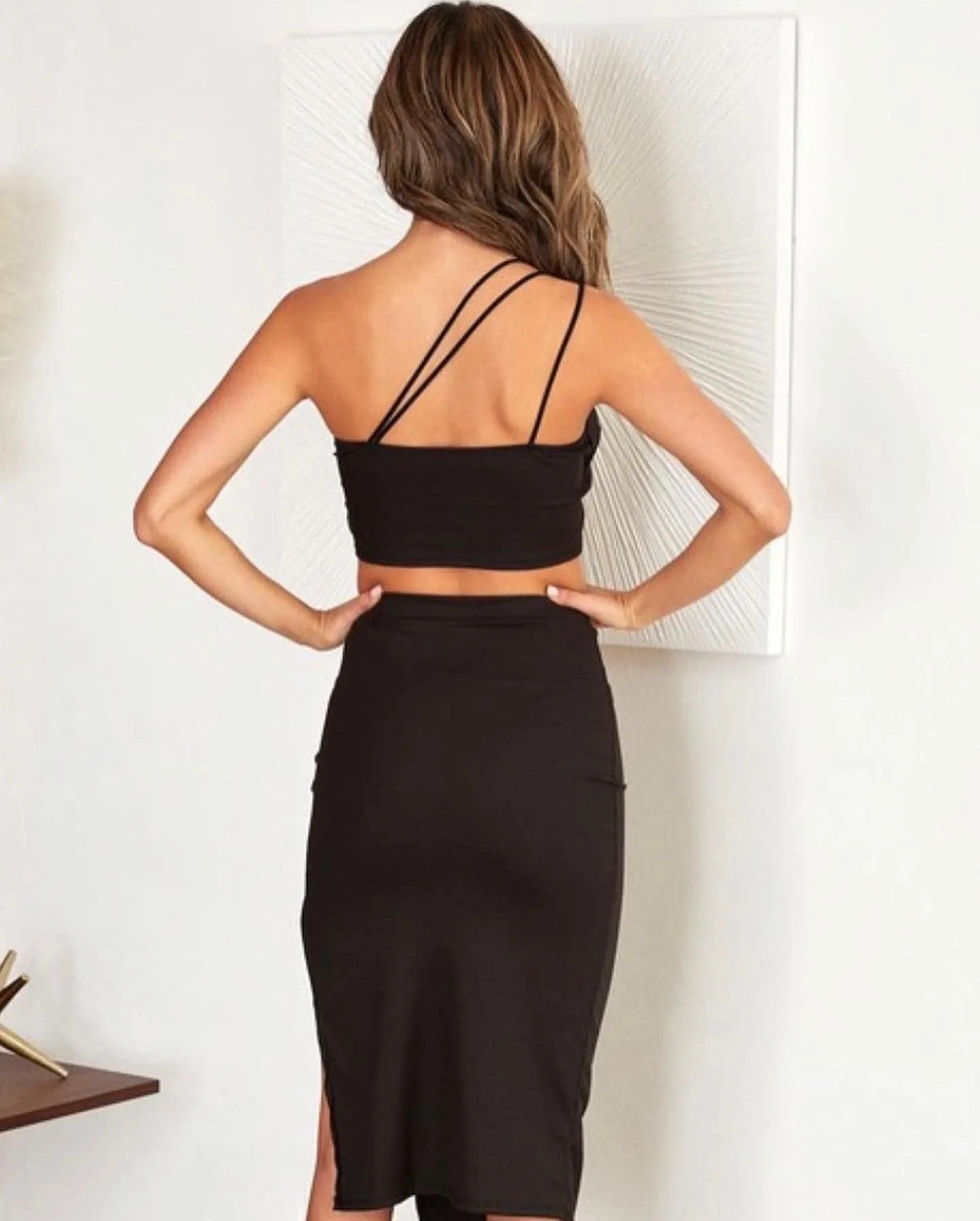 Nia Black Ribbed 2 PC Skirt Set
