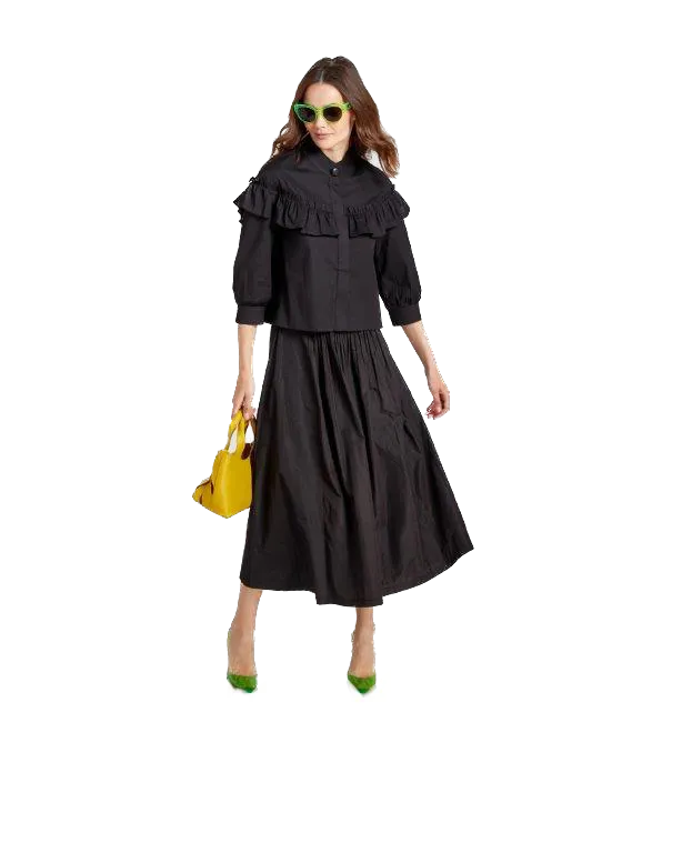 NOI-14640 BLACK COTTON LAYER BLOUSE