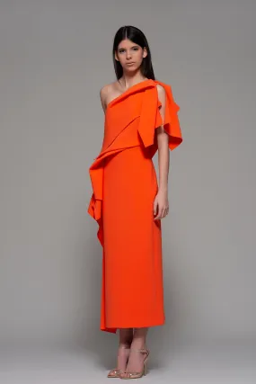 One-Shoulder Midi Dress with Side Peplum