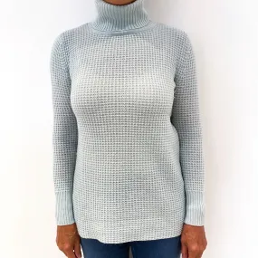 Opal Green Waffle Cashmere Polo Neck Jumper Medium