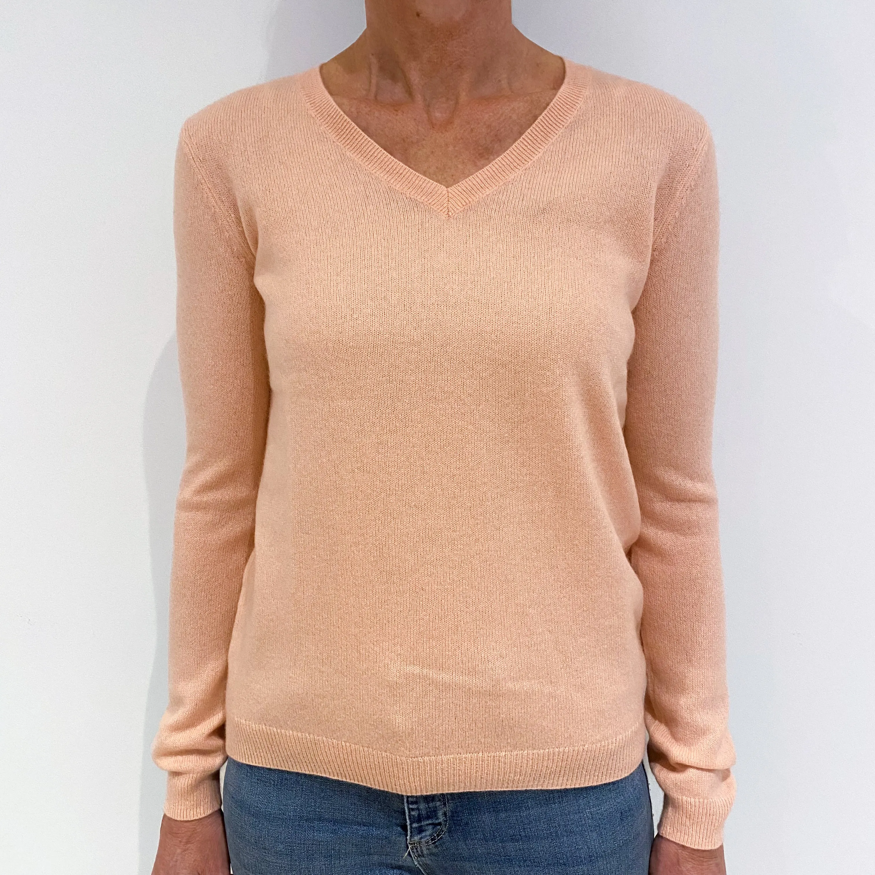 Pale Coral Cashmere V-Neck Jumper Small