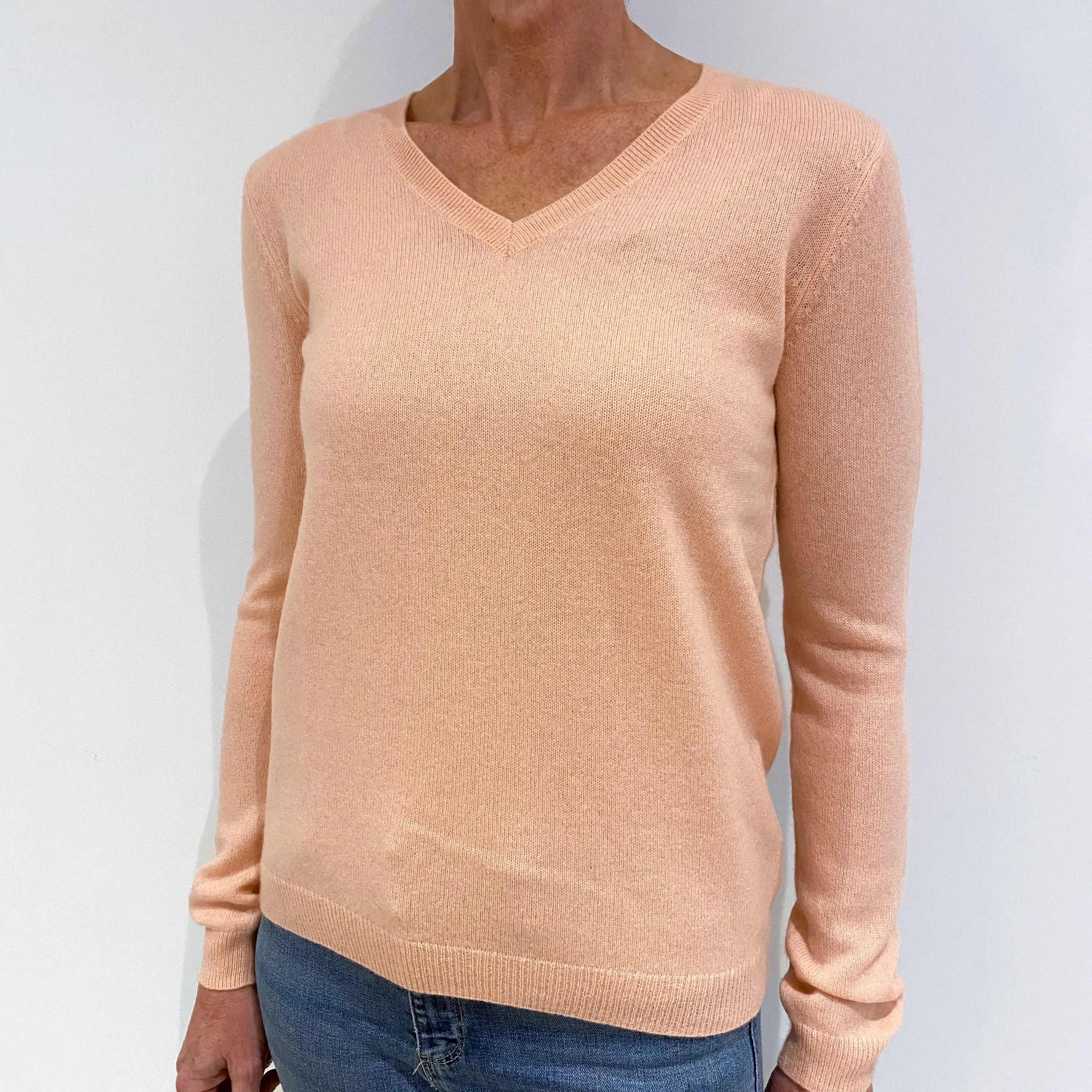 Pale Coral Cashmere V-Neck Jumper Small