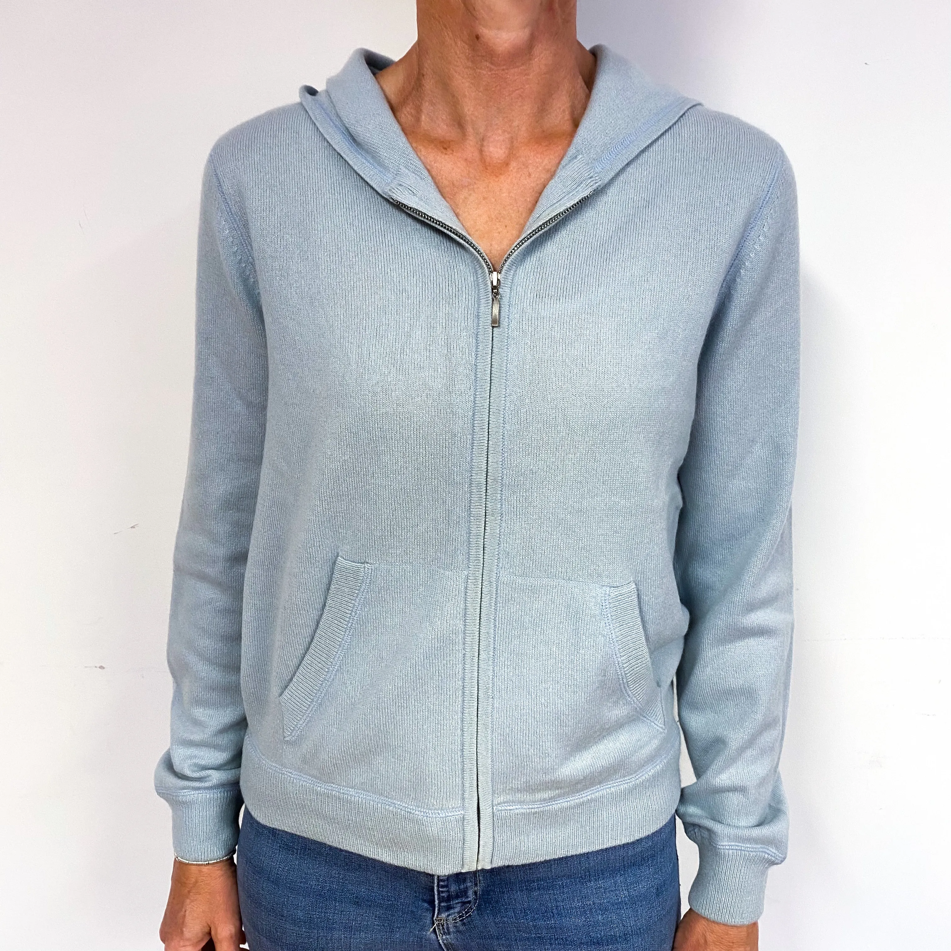 Pale Duck Egg Blue Cashmere Zip Up Hoodie Medium