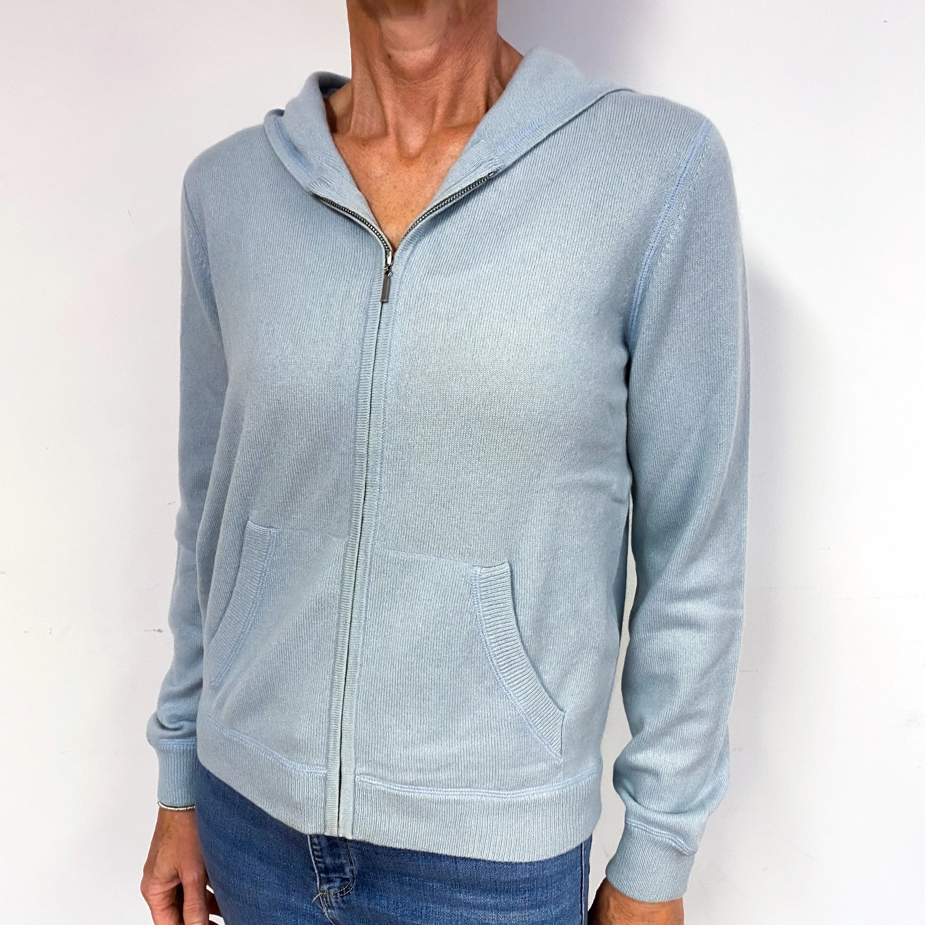 Pale Duck Egg Blue Cashmere Zip Up Hoodie Medium