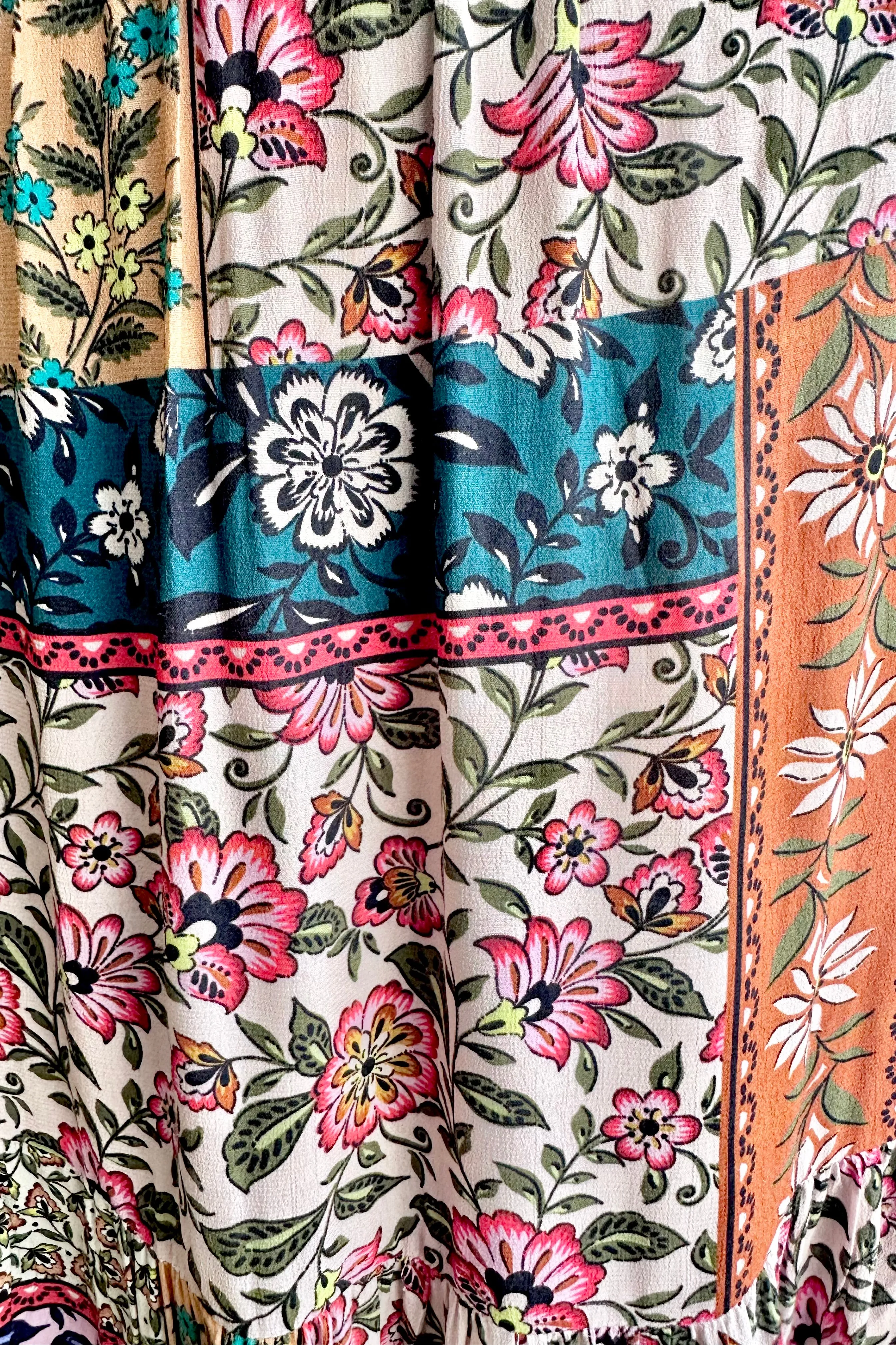 Patchwork Floral Elastic Waist Midi Skirt by Molly Bracken