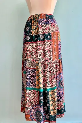 Patchwork Floral Elastic Waist Midi Skirt by Molly Bracken