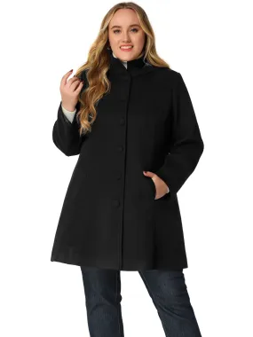 Plus Size Single Breasted Winter Pea Trench Coat Detachable Hooded Overcoat