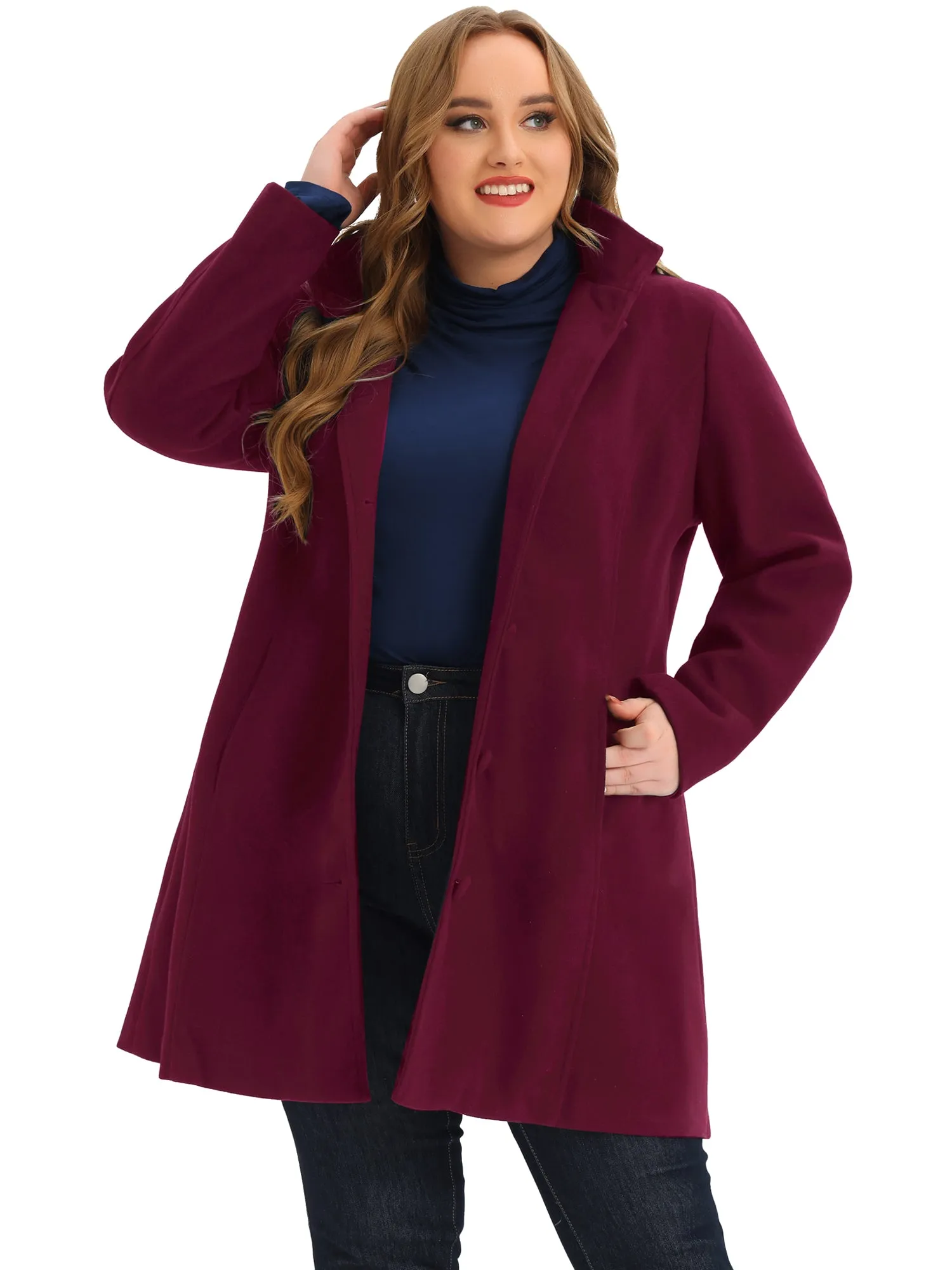 Plus Size Single Breasted Winter Pea Trench Coat Detachable Hooded Overcoat
