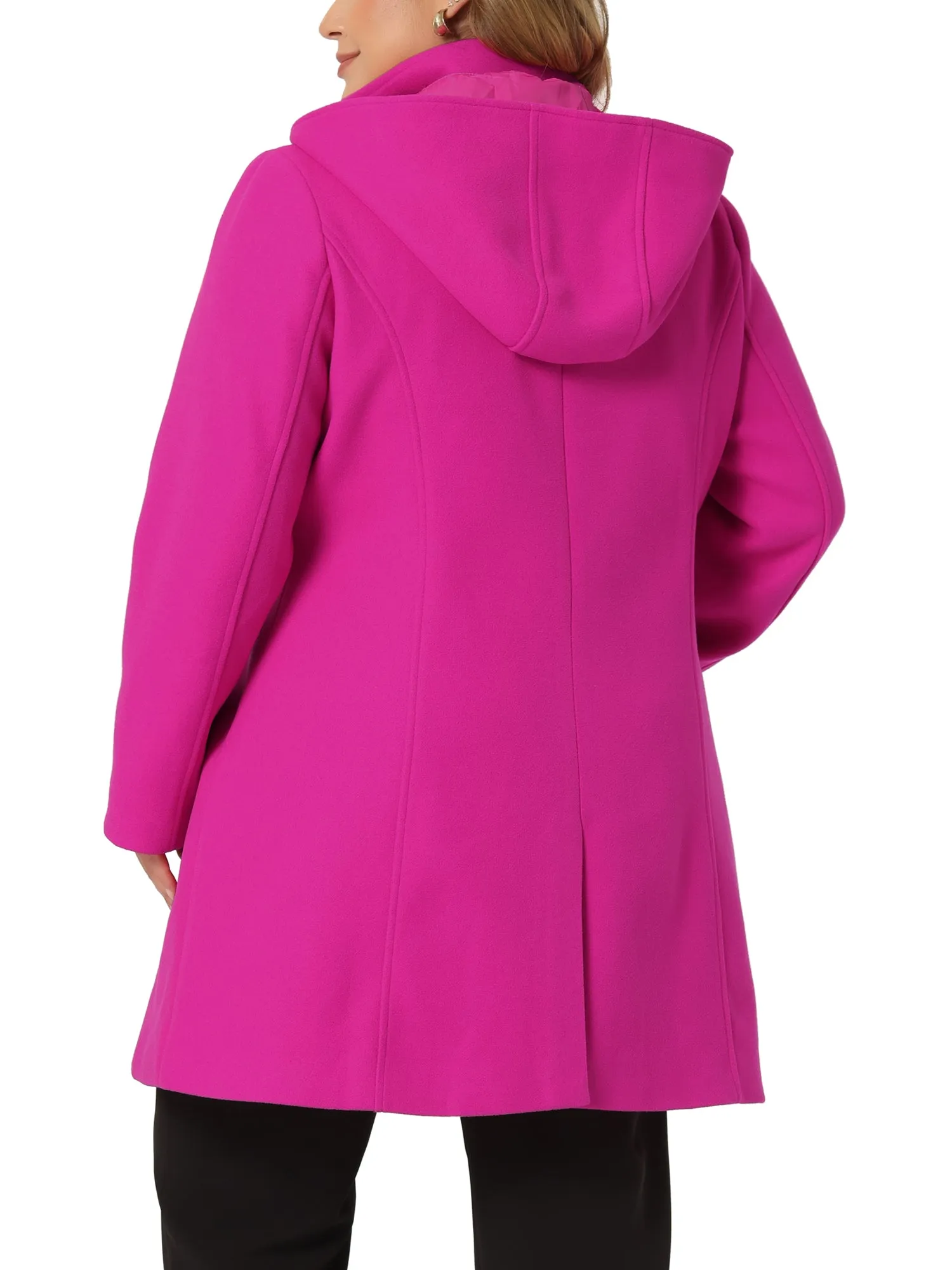 Plus Size Single Breasted Winter Pea Trench Coat Detachable Hooded Overcoat