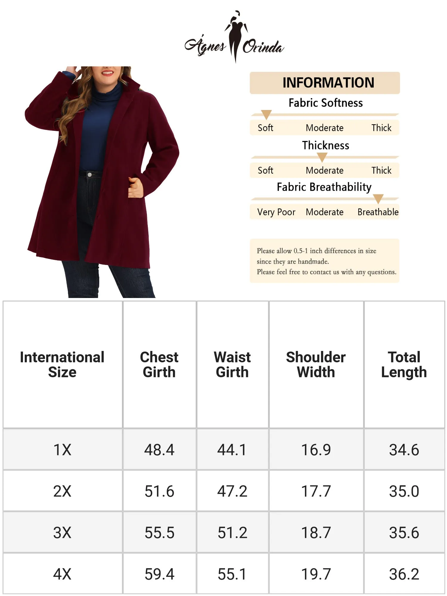 Plus Size Single Breasted Winter Pea Trench Coat Detachable Hooded Overcoat