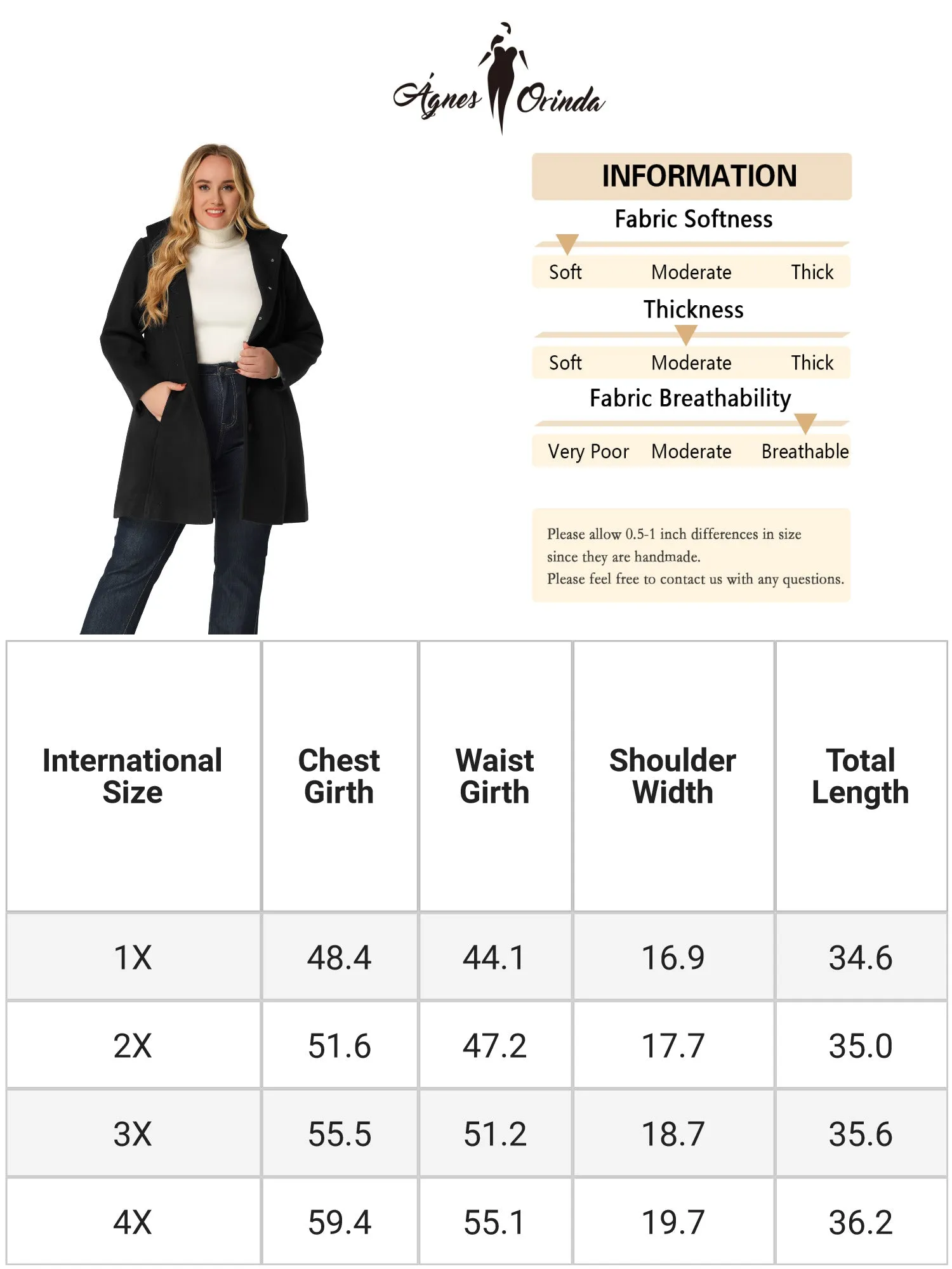 Plus Size Single Breasted Winter Pea Trench Coat Detachable Hooded Overcoat