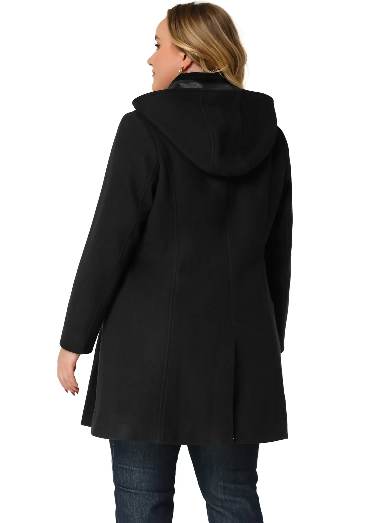 Plus Size Single Breasted Winter Pea Trench Coat Detachable Hooded Overcoat