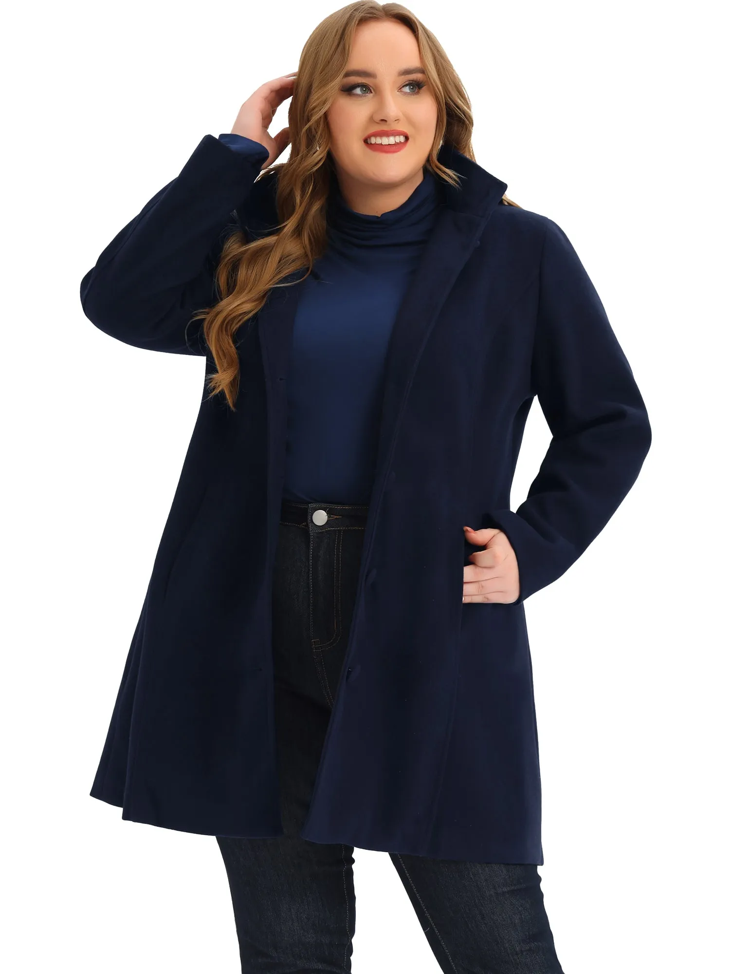 Plus Size Single Breasted Winter Pea Trench Coat Detachable Hooded Overcoat