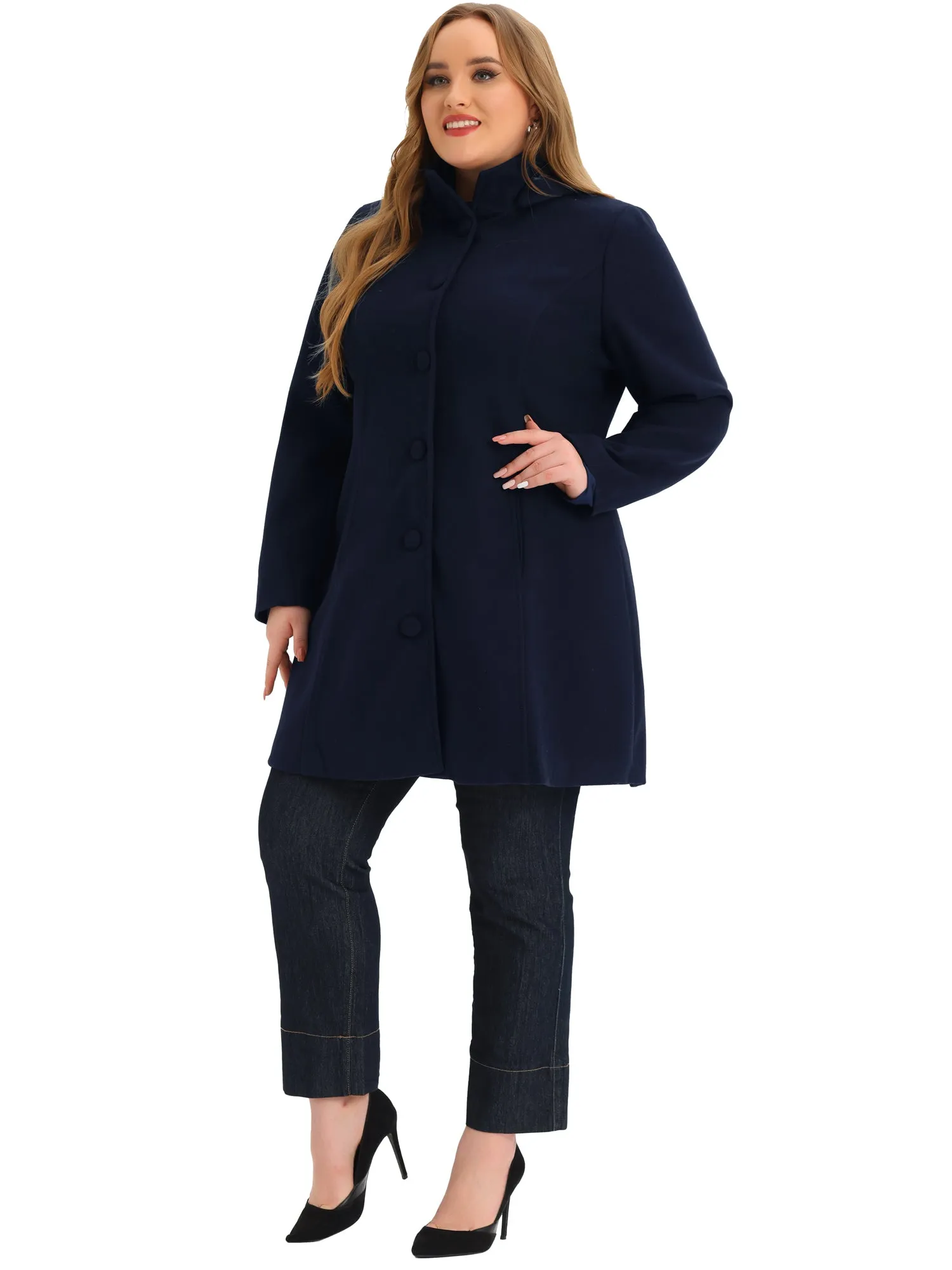 Plus Size Single Breasted Winter Pea Trench Coat Detachable Hooded Overcoat