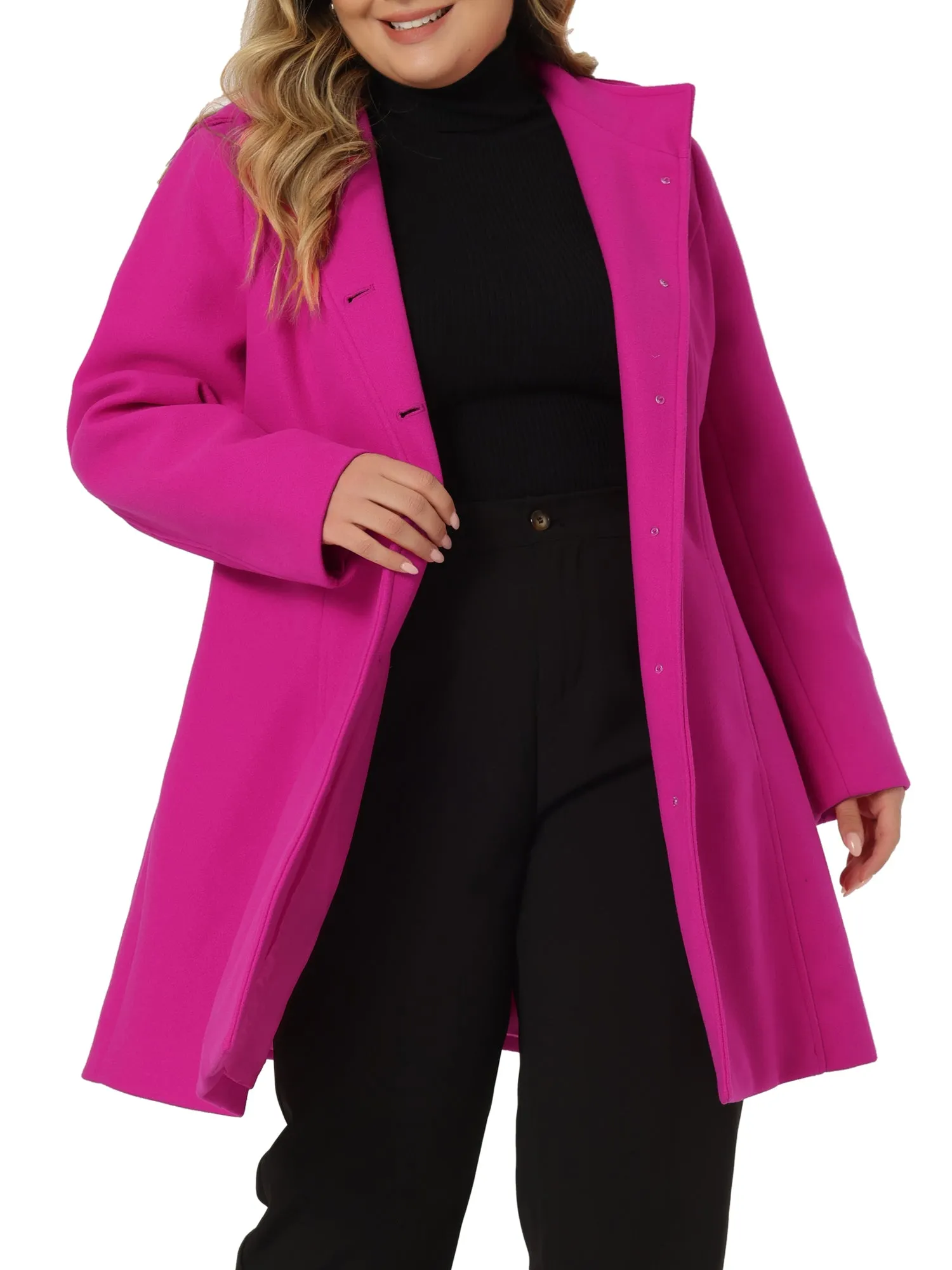 Plus Size Single Breasted Winter Pea Trench Coat Detachable Hooded Overcoat