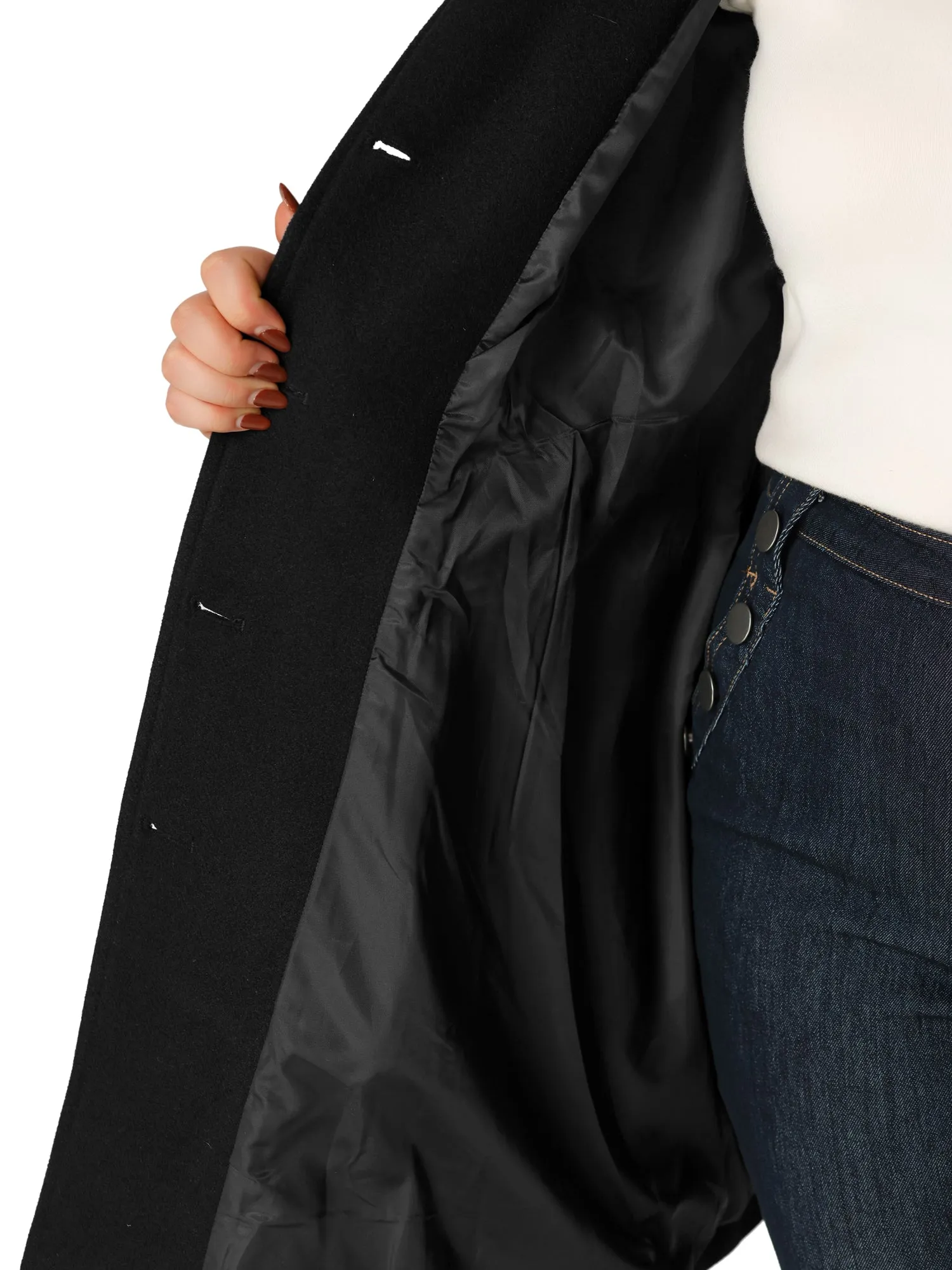 Plus Size Single Breasted Winter Pea Trench Coat Detachable Hooded Overcoat