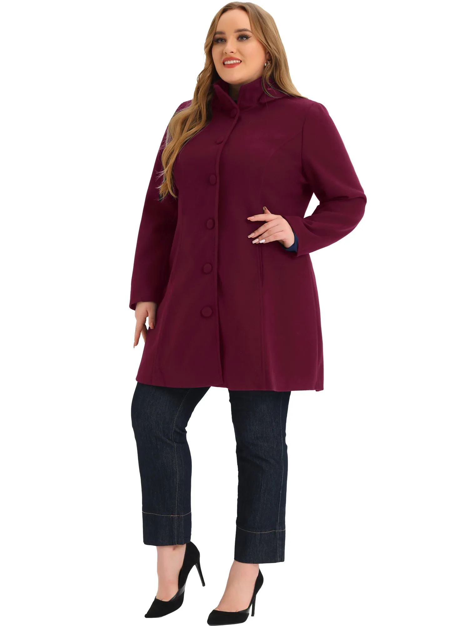 Plus Size Single Breasted Winter Pea Trench Coat Detachable Hooded Overcoat
