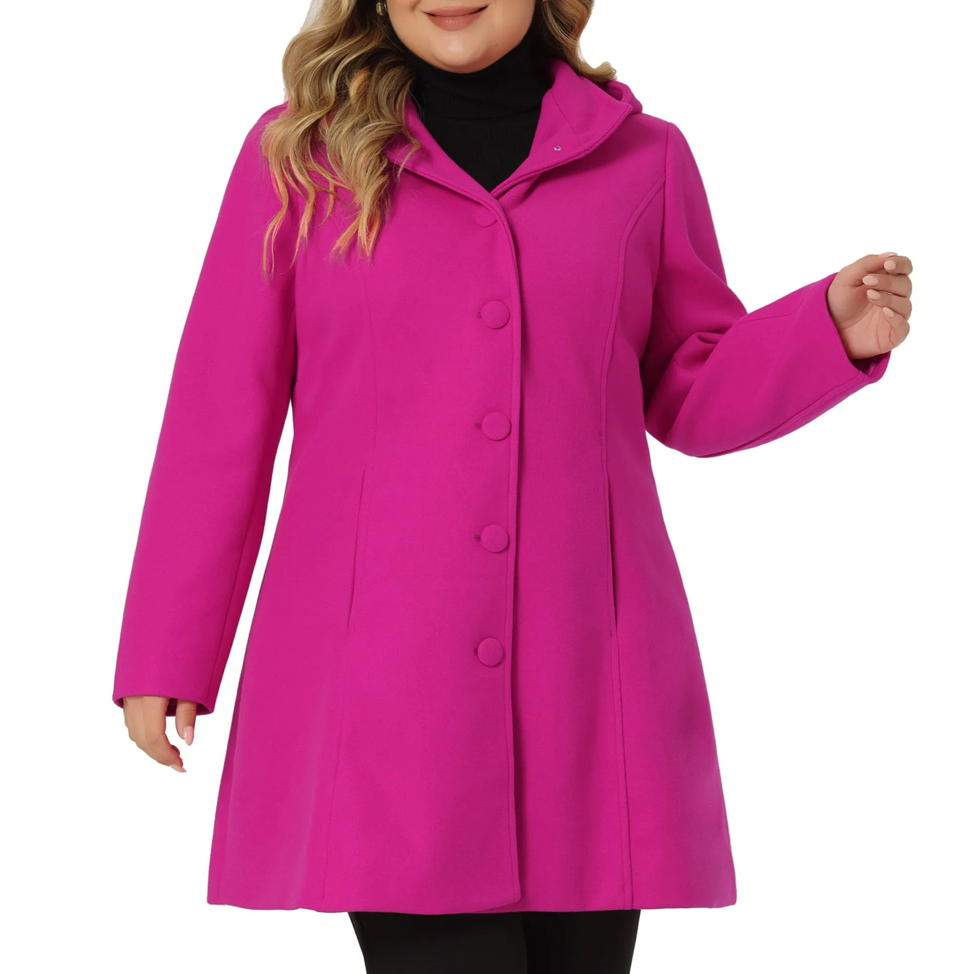Plus Size Single Breasted Winter Pea Trench Coat Detachable Hooded Overcoat