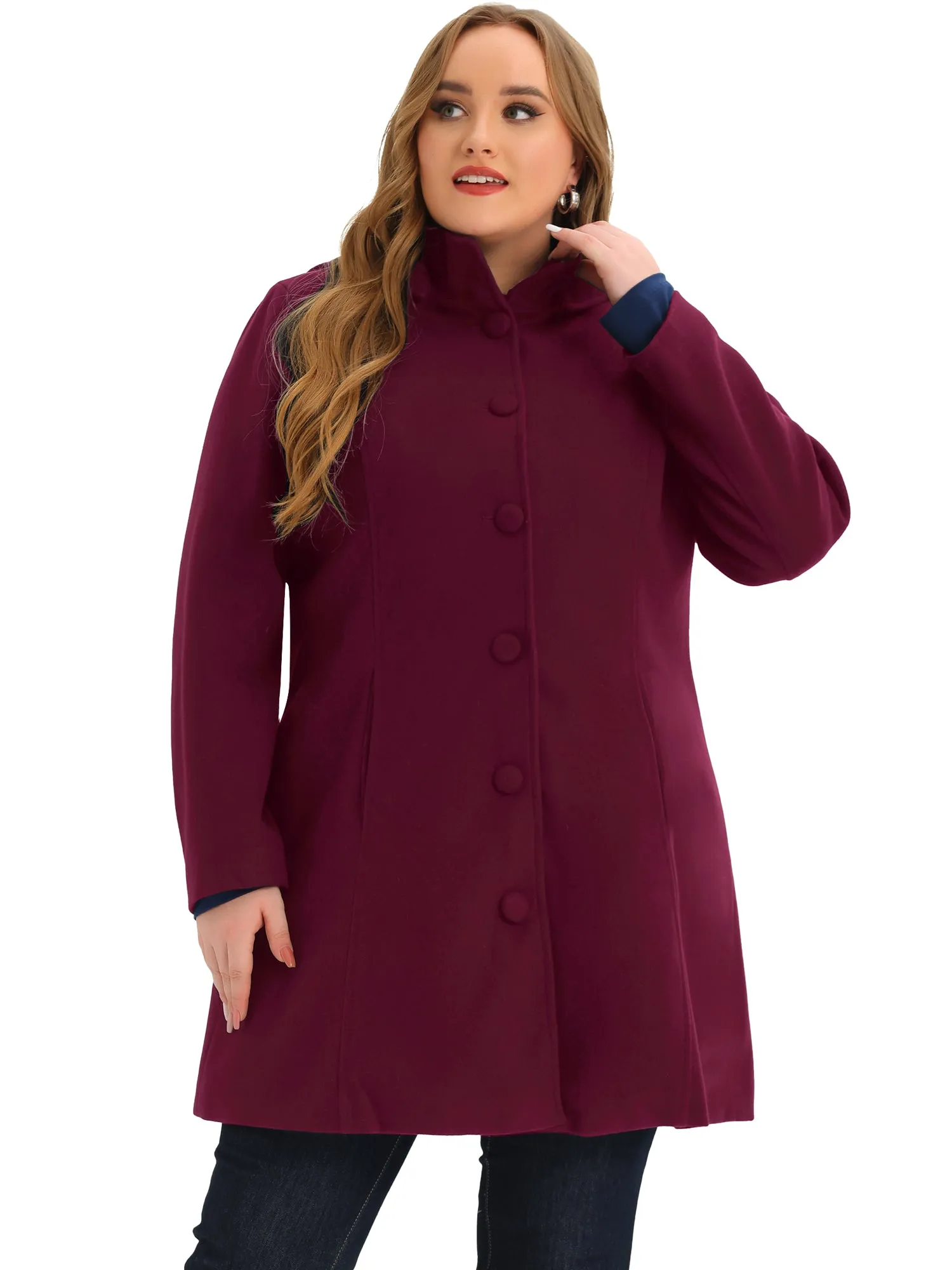 Plus Size Single Breasted Winter Pea Trench Coat Detachable Hooded Overcoat