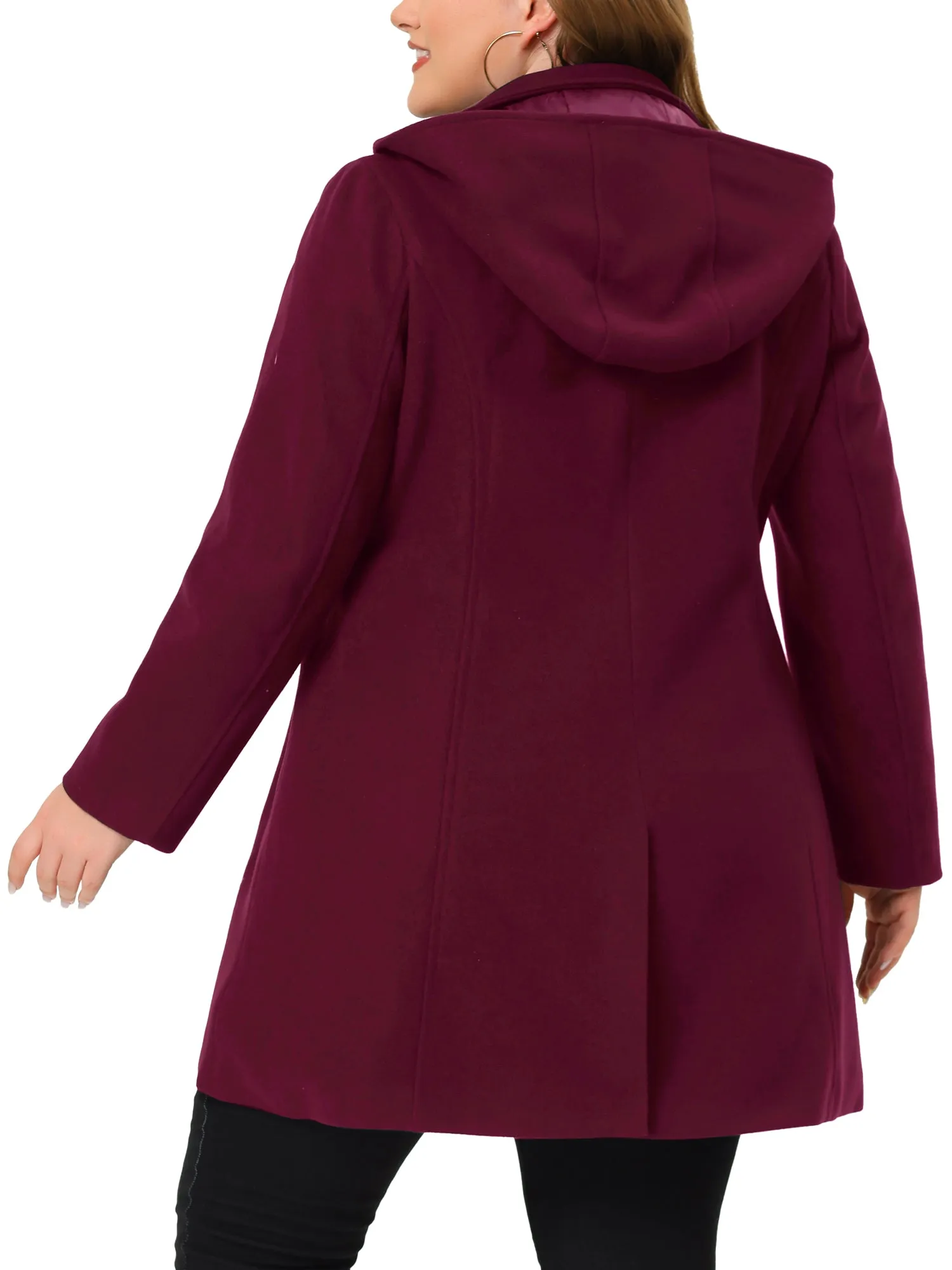 Plus Size Single Breasted Winter Pea Trench Coat Detachable Hooded Overcoat