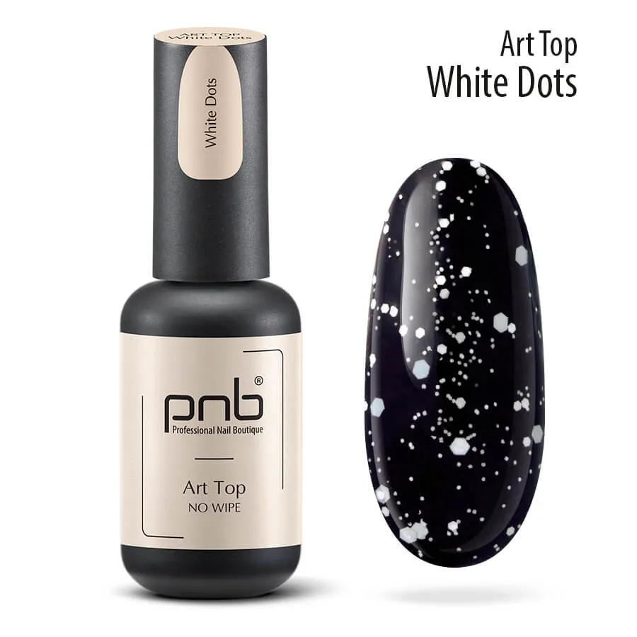 PNB Art top white dots no wipe gel nail polish