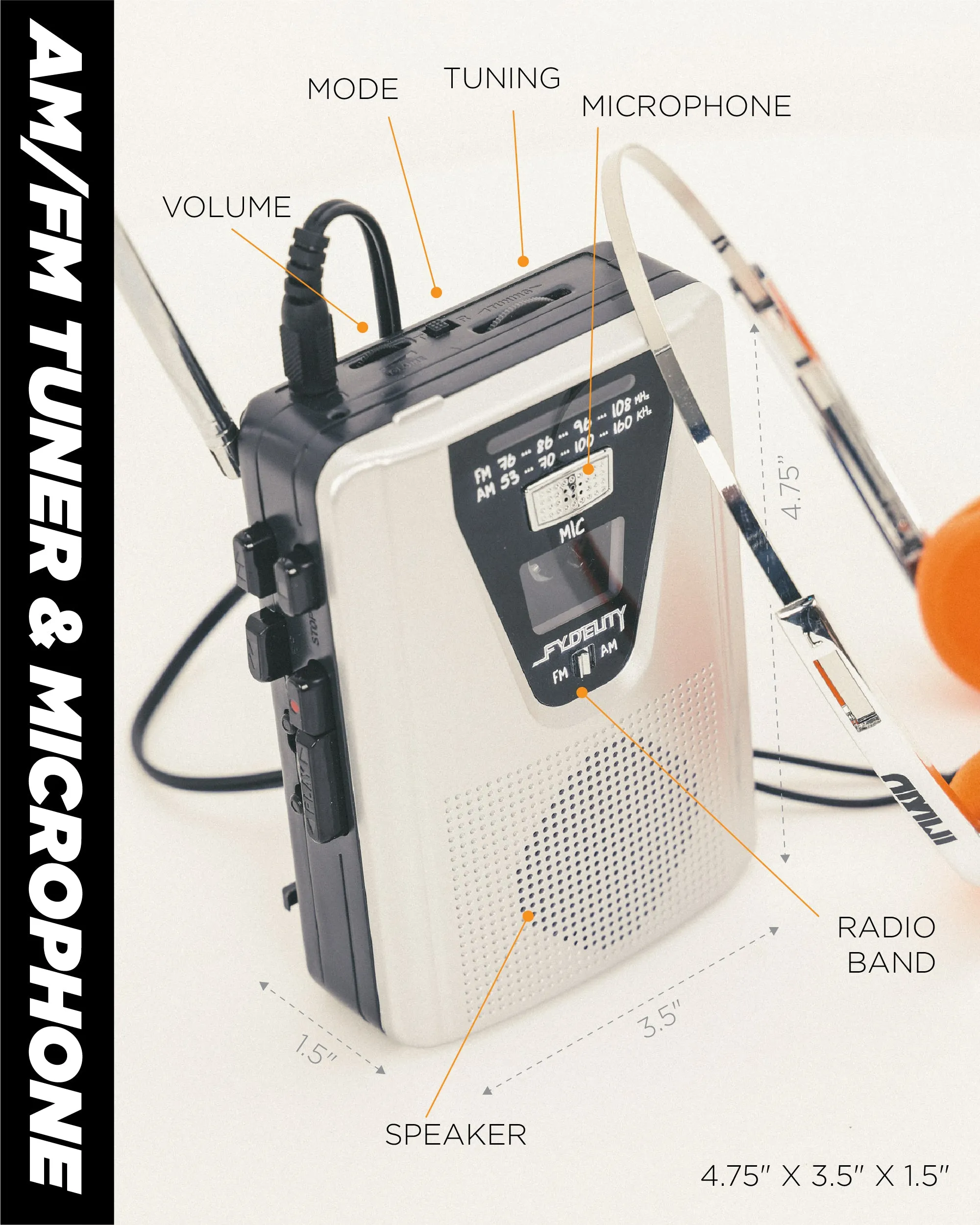 Portable Cassette Player/Recorder | AM/FM  & Speaker | Blue Case