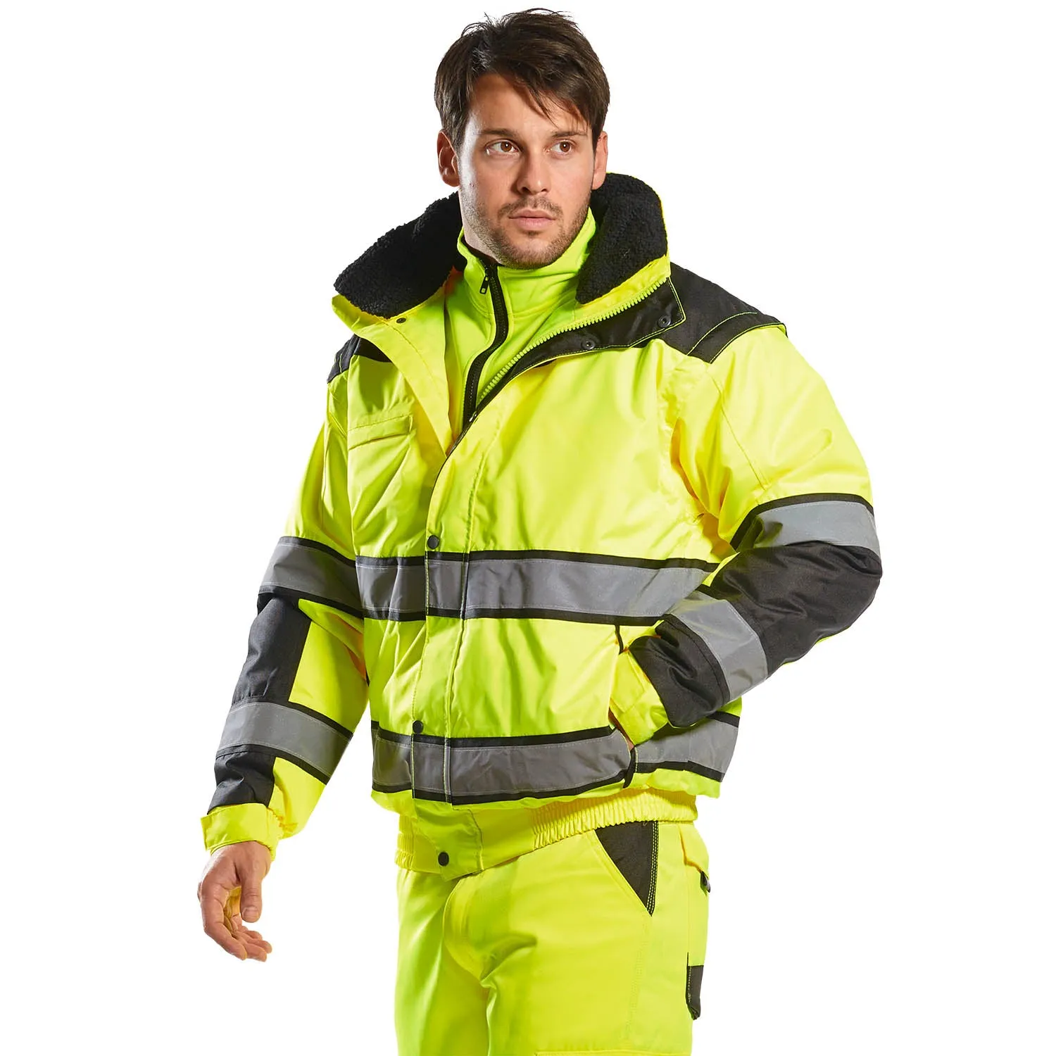 Portwest C466 Hi-Vis 3-in-1 Contrast Winter Bomber Jacket Yellow/Black