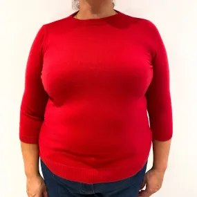 Postbox Red 3/4 Sleeve Cashmere Crew Neck Jumper Extra Large
