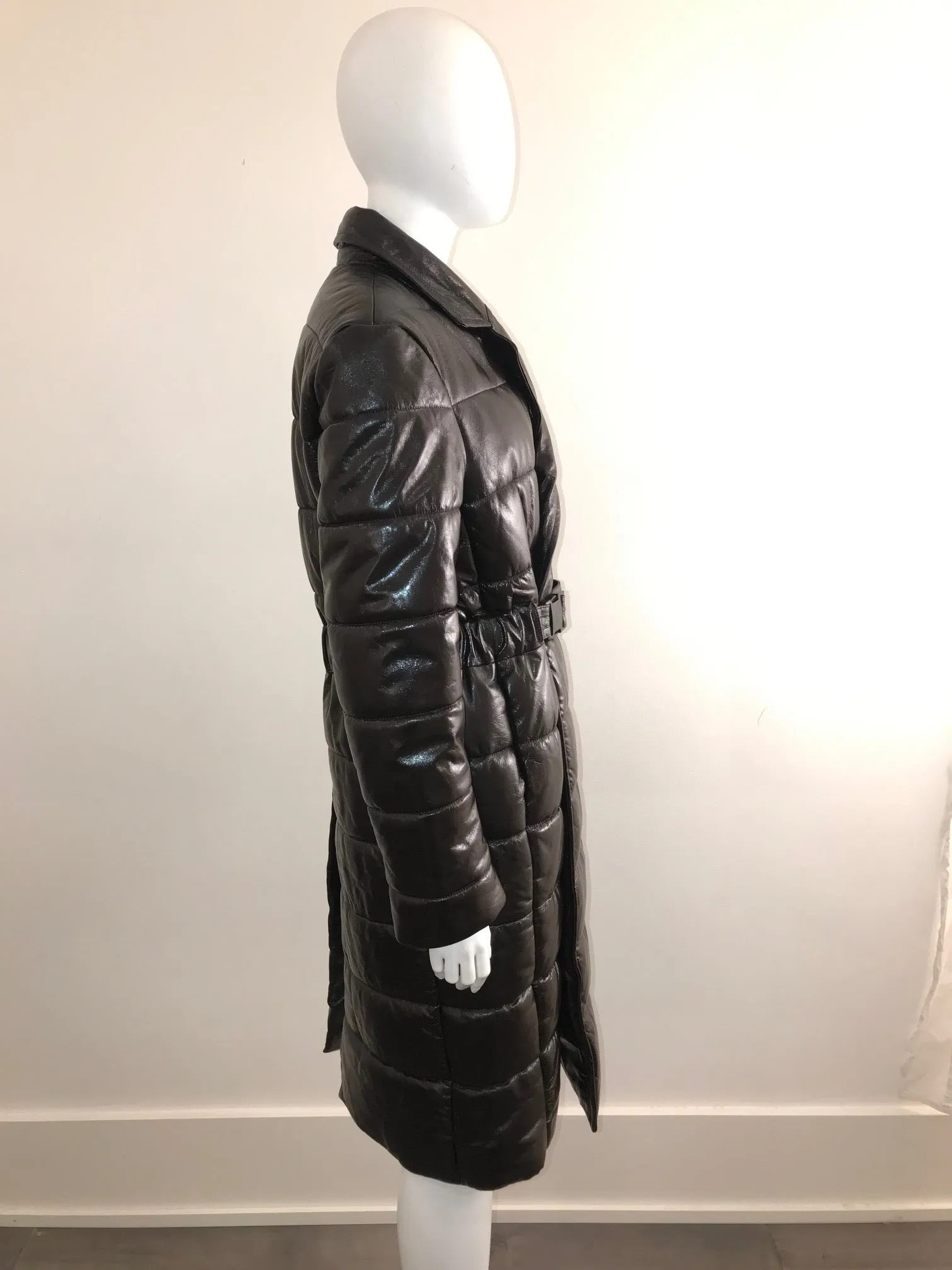 Quilted Leather Puffer Trench with belt