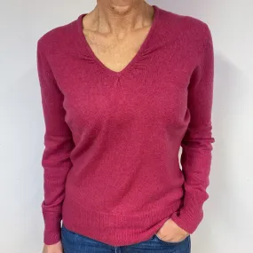 Raspberry Pink Ruched Cashmere V-Neck Jumper Medium